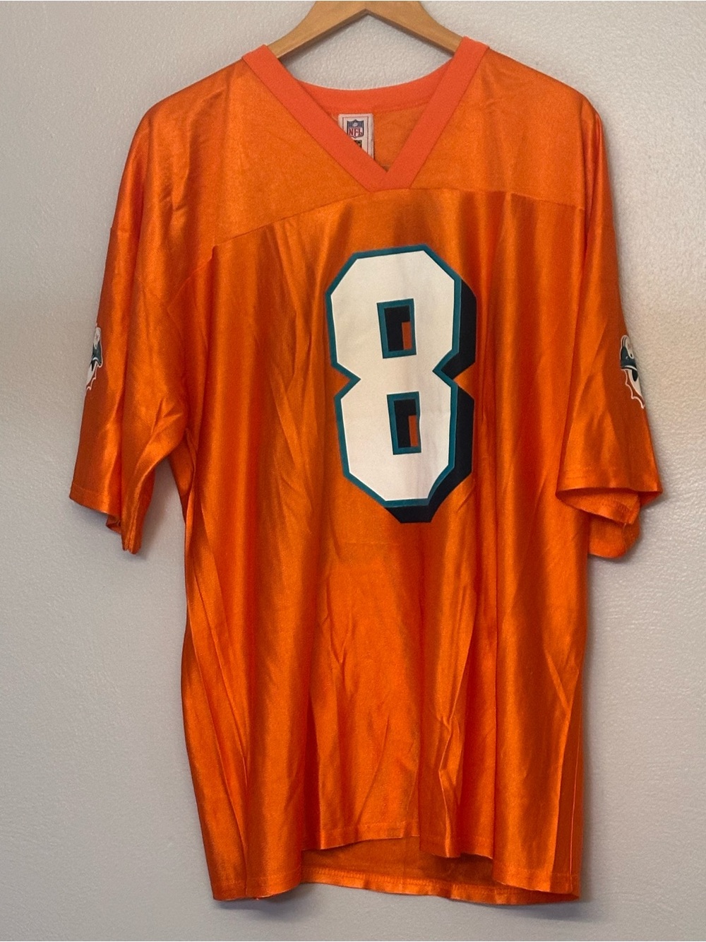 NFL Men's Miami Dolphins Orange #8 Football Jersey with Teal-Outlined Number